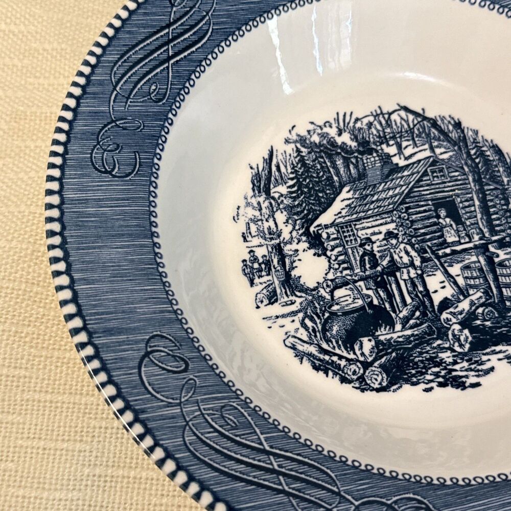 Vintage Currier & Ives Royal China Serving Bowl 9” Maple Sugaring Pattern - Picture 4 of 9